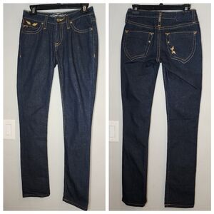 Robins Jeans Lowrise Darkwash Jeans Slim Straight Size 27 Low Stretch 32" Inseam